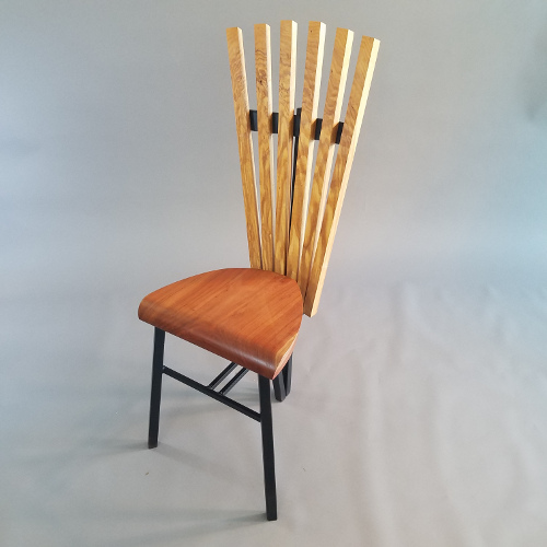 Black cherry, ash and welded steel fan-back chair