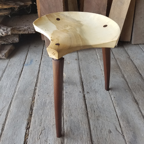 Sculpted stool in American holly and black walnut
