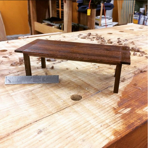 Small scale mock-up of a black walnut dining table