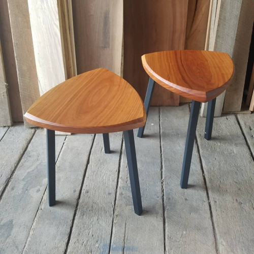 Black cherry and welded steel stools