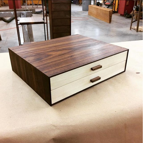 Black walnut and American holly small two-drawer chest